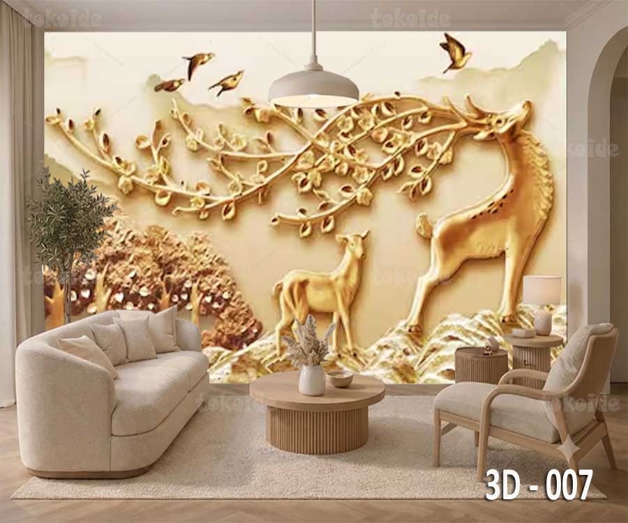 3D 007 | Wallpaper Motif Pahatan Rusa | Cetak Wallpaper Dinding