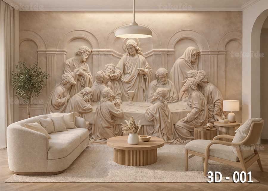 3D 001 | Wallpaper Motif Perjamuan Terakhir Maria Yesus | Cetak Wallpaper Dinding