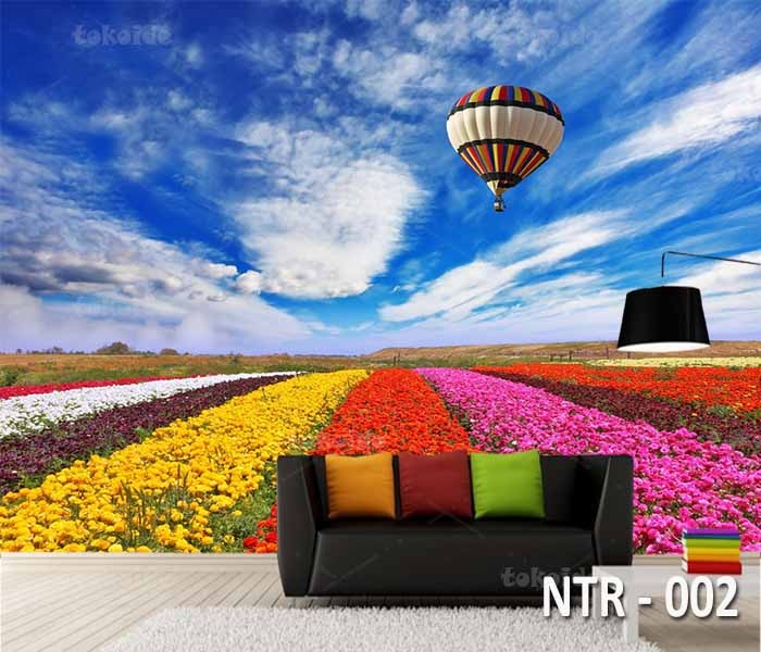 NTR 002 | Wallpaper Motif Pemandangan Bunga Awan Cerah | Cetak Wallpaper Dinding