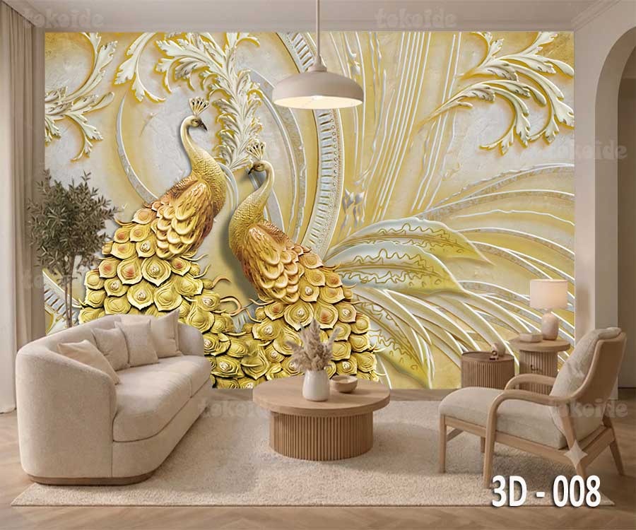 3D 008 | Wallpaper Motif Burung Merak | Cetak Wallpaper Dinding