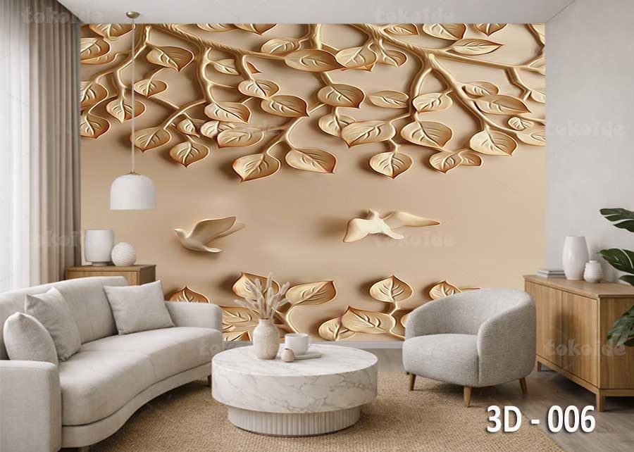3D 006 | Wallpaper Motif Pahatan Daun | Cetak Wallpaper Dinding