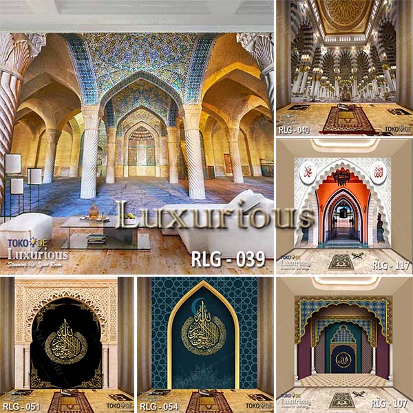 Wallpaper 3D Custom Mihrab Religi Islami Masjid Stiker Musholla dinding Rumah, Kantor, Murah