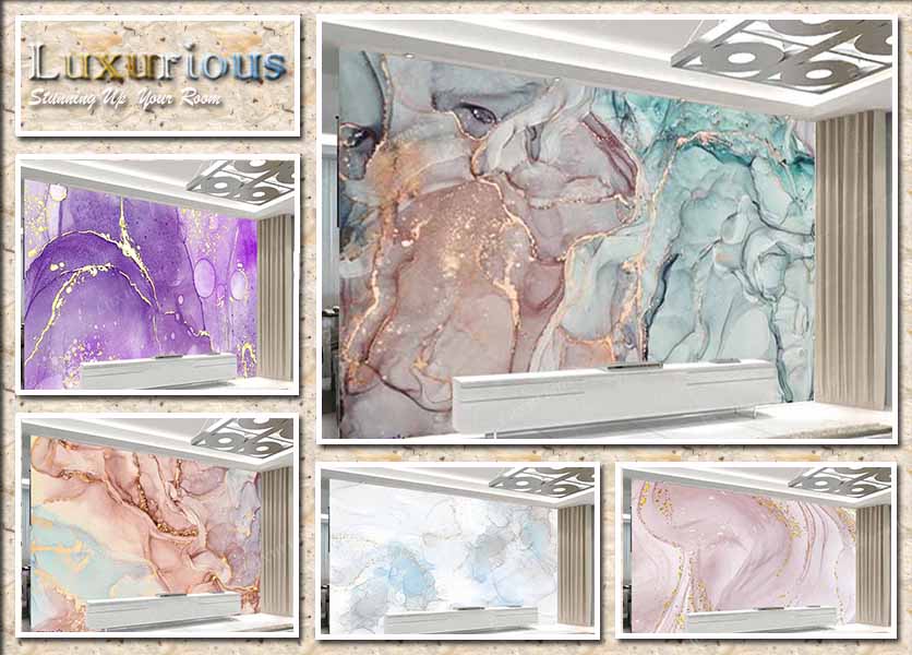 Wallpaper Custom 3D Marble Walpaper Stiker Dinding Marmer Marble Sticker Pastel Ungu Granit Batu Alam Abstrak Mural Bata Ver 2