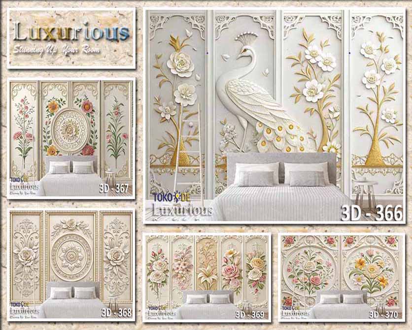 Wallpaper Dinding 3D Custom, Seni Dinding Relief 3D: Sentuhan Kemewahan Klasik Modern, Tema Merak & Bunga Elegan