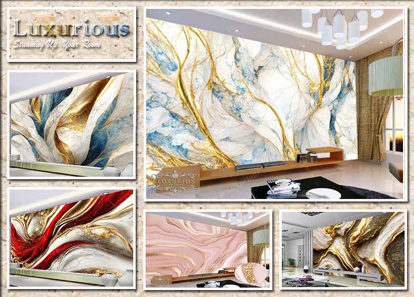 Wallpaper 3D Custom Marble Sticker Dinding Marmer Granit Batu Alam Abstrak Mural Stiker Batu
