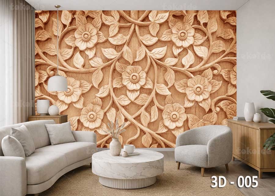 3D 005 | Wallpaper Motif Pahatan Bunga | Cetak Wallpaper Dinding
