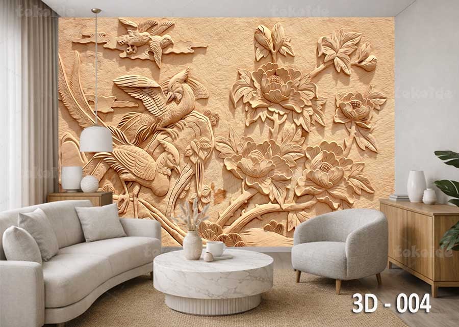3D 004 | Wallpaper Motif Pahatan Bunga | Cetak Wallpaper Dinding