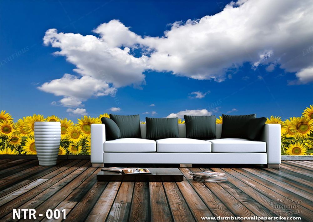 NTR 001 | Wallpaper Motif Bunga Matahari Awan Cerah | Cetak Wallpaper Dinding